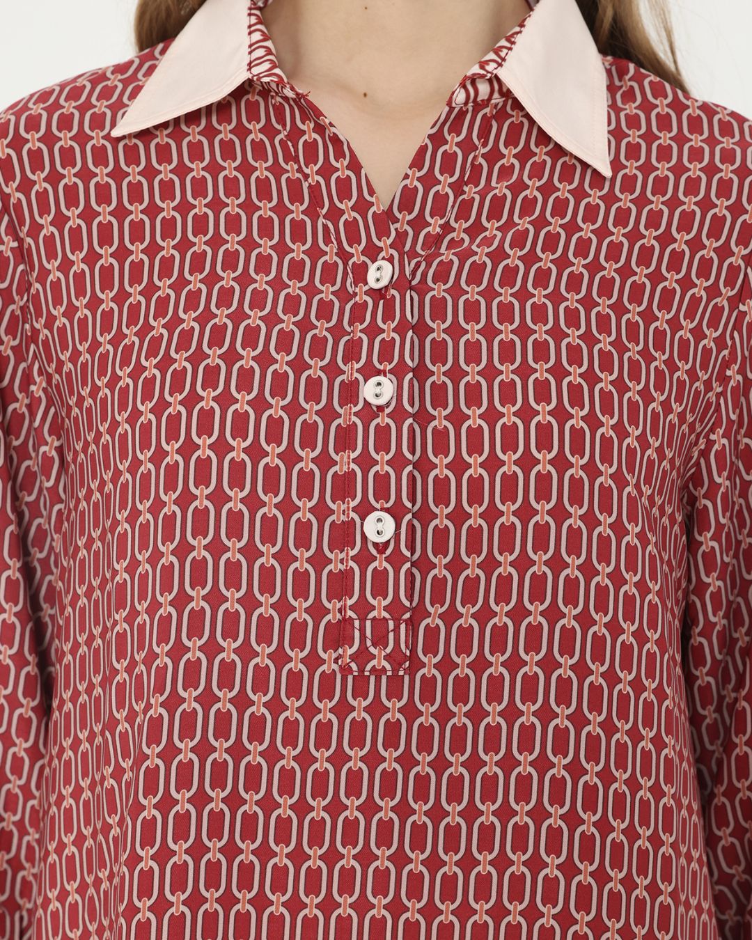 Chain Tops With V Neck | Red