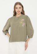 Daffodil Plain Blouse With Floral Embroidery | Green