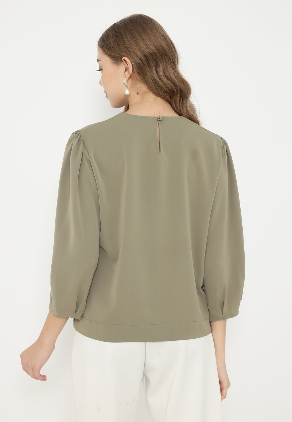 Daffodil Plain Blouse With Floral Embroidery | Green