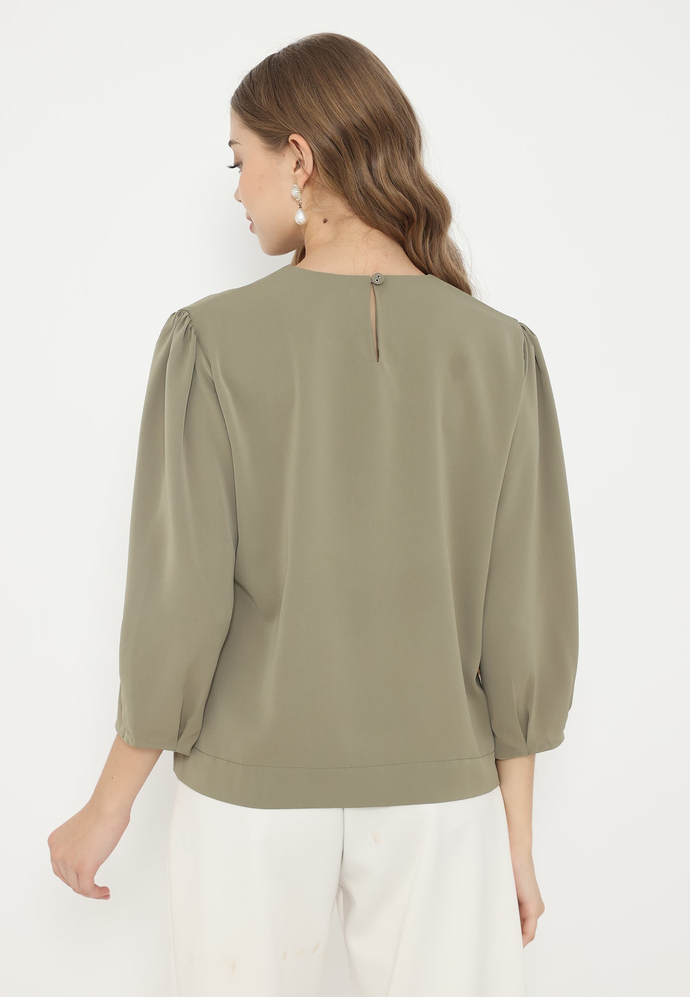 Daffodil Plain Blouse With Floral Embroidery | Green