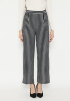 Heidy Black White Stripes Long Pants | Black