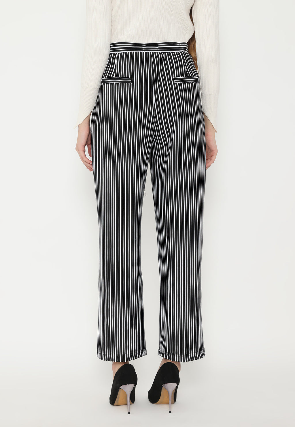 Heidy Black White Stripes Long Pants | Black