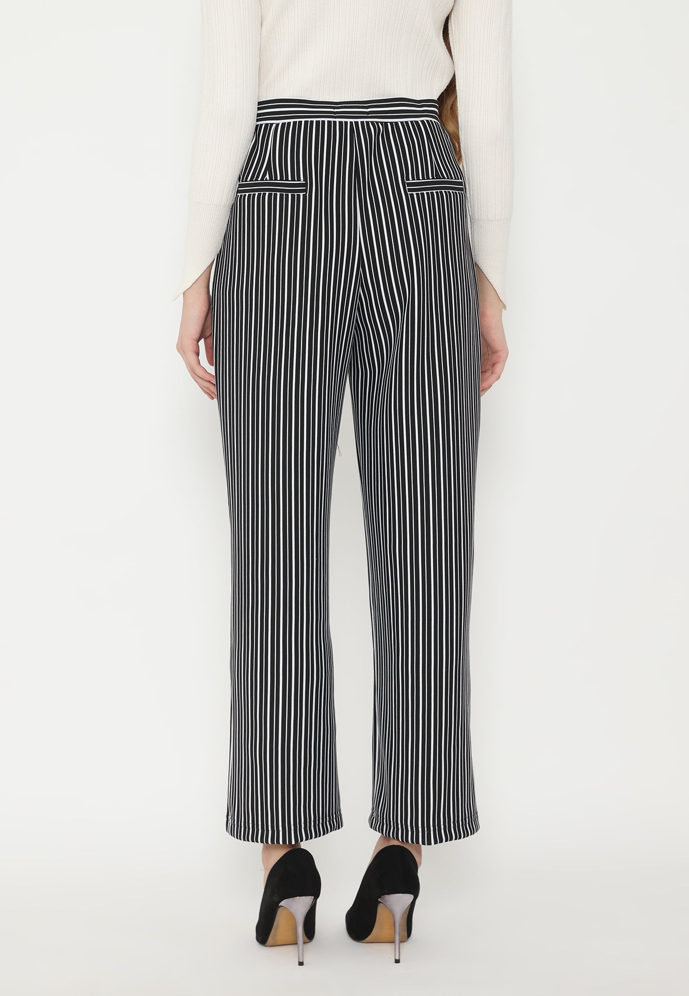 Heidy Black White Stripes Long Pants | Black