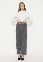 Heidy Black White Stripes Long Pants | Black
