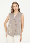 Velvet Vest Asymetrical With Floral Embroidery | Beige