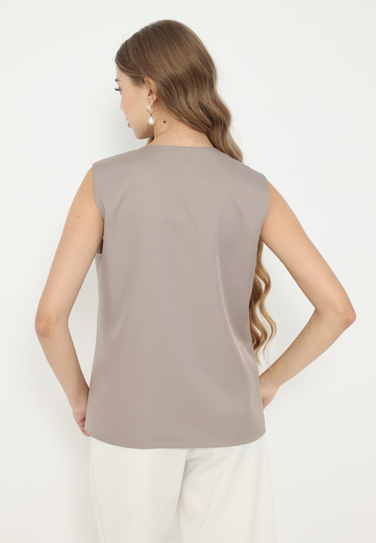Velvet Vest Asymetrical With Floral Embroidery | Beige