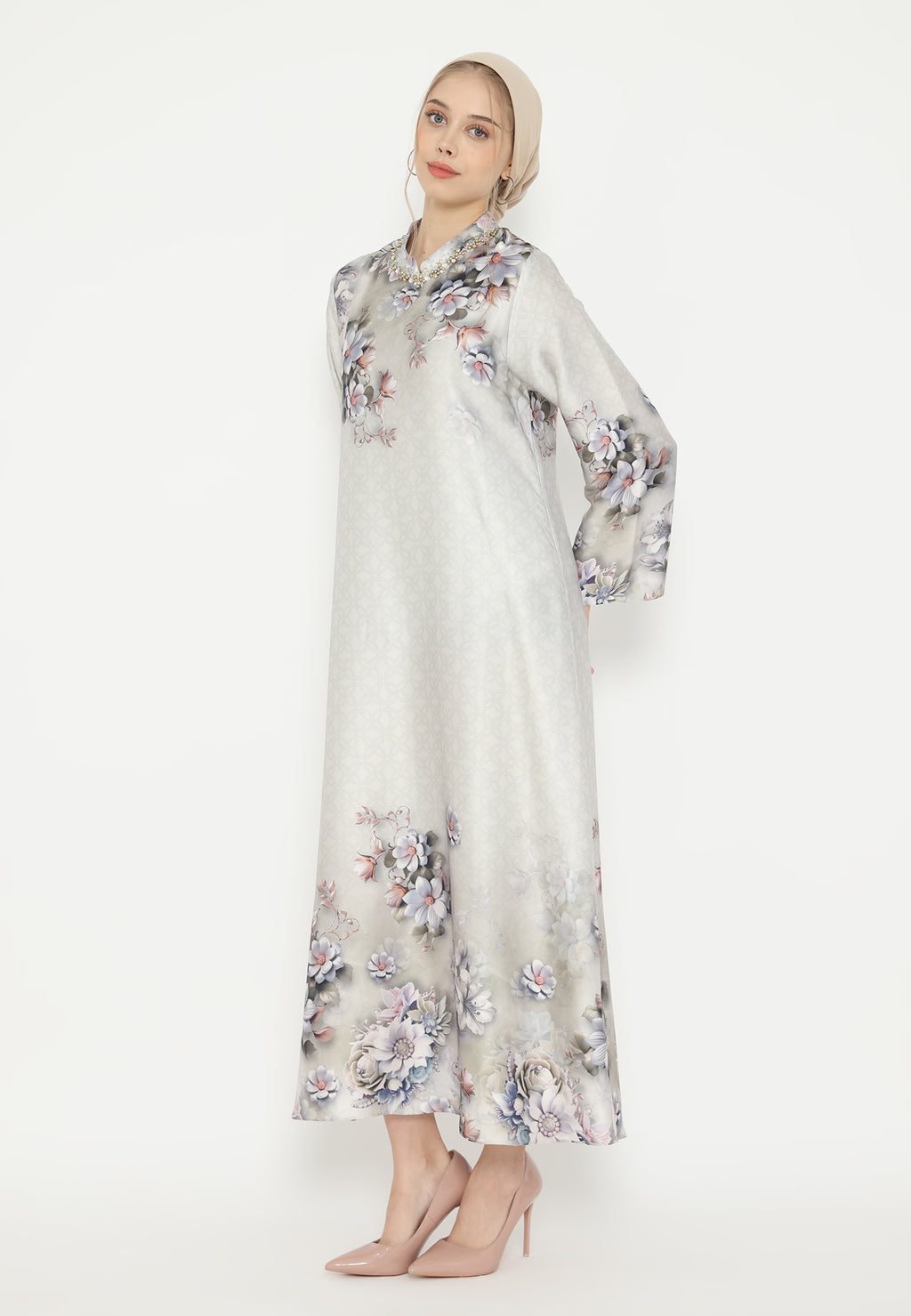Shanum Muslim Long Dress Floral Armany SIlk Elegant | Green