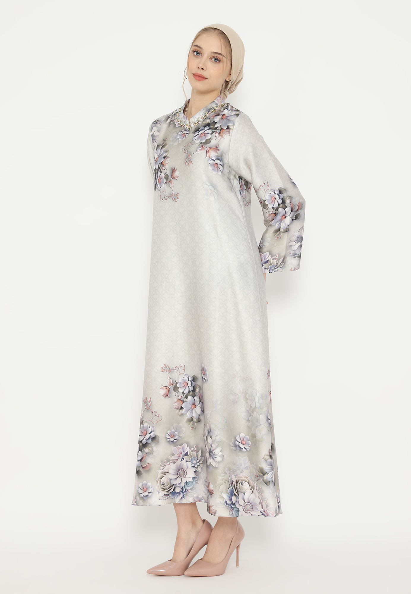 Shanum Muslim Long Dress Floral Armany SIlk Elegant | Green