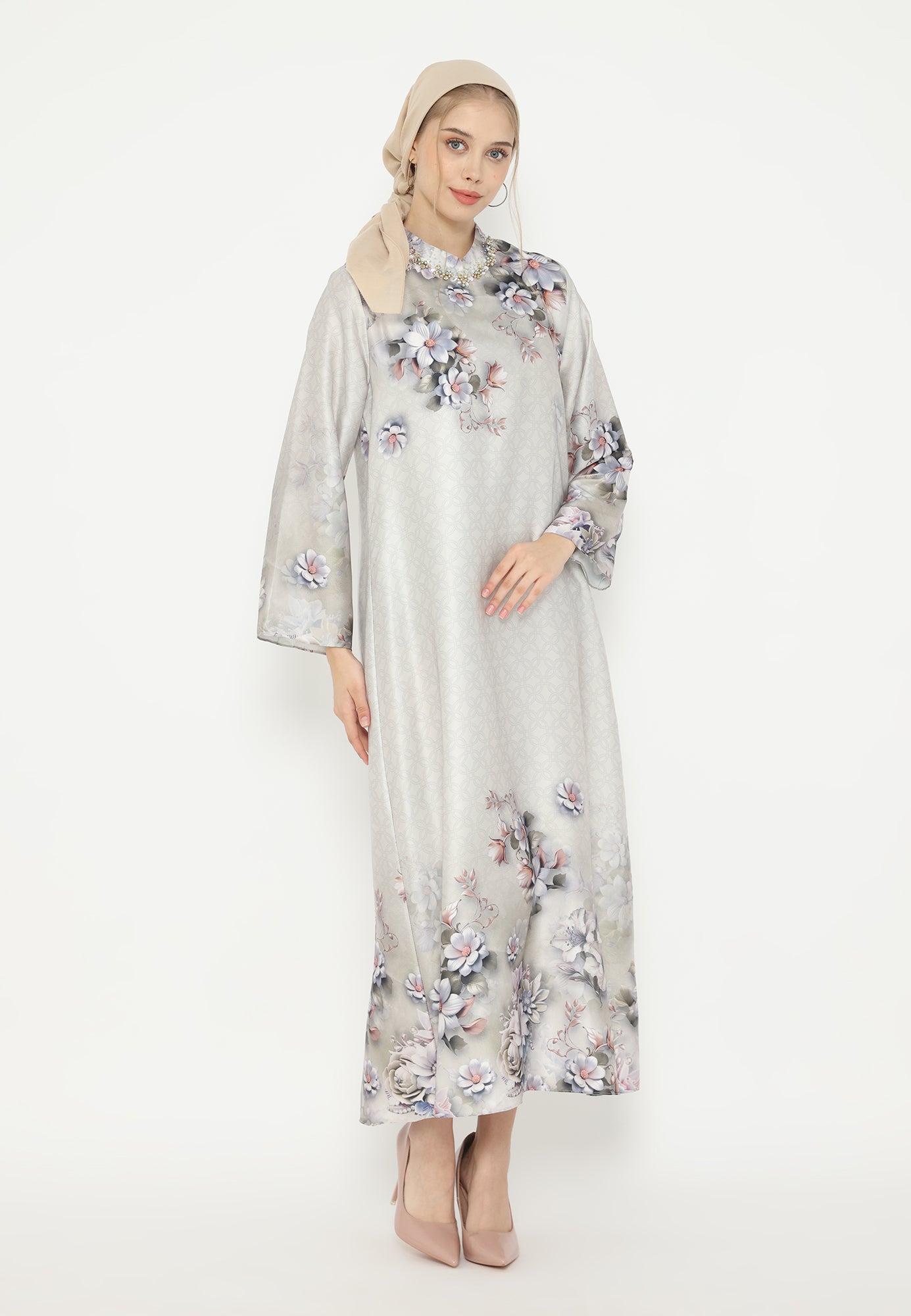 Shanum Muslim Long Dress Floral Armany SIlk Elegant | Green