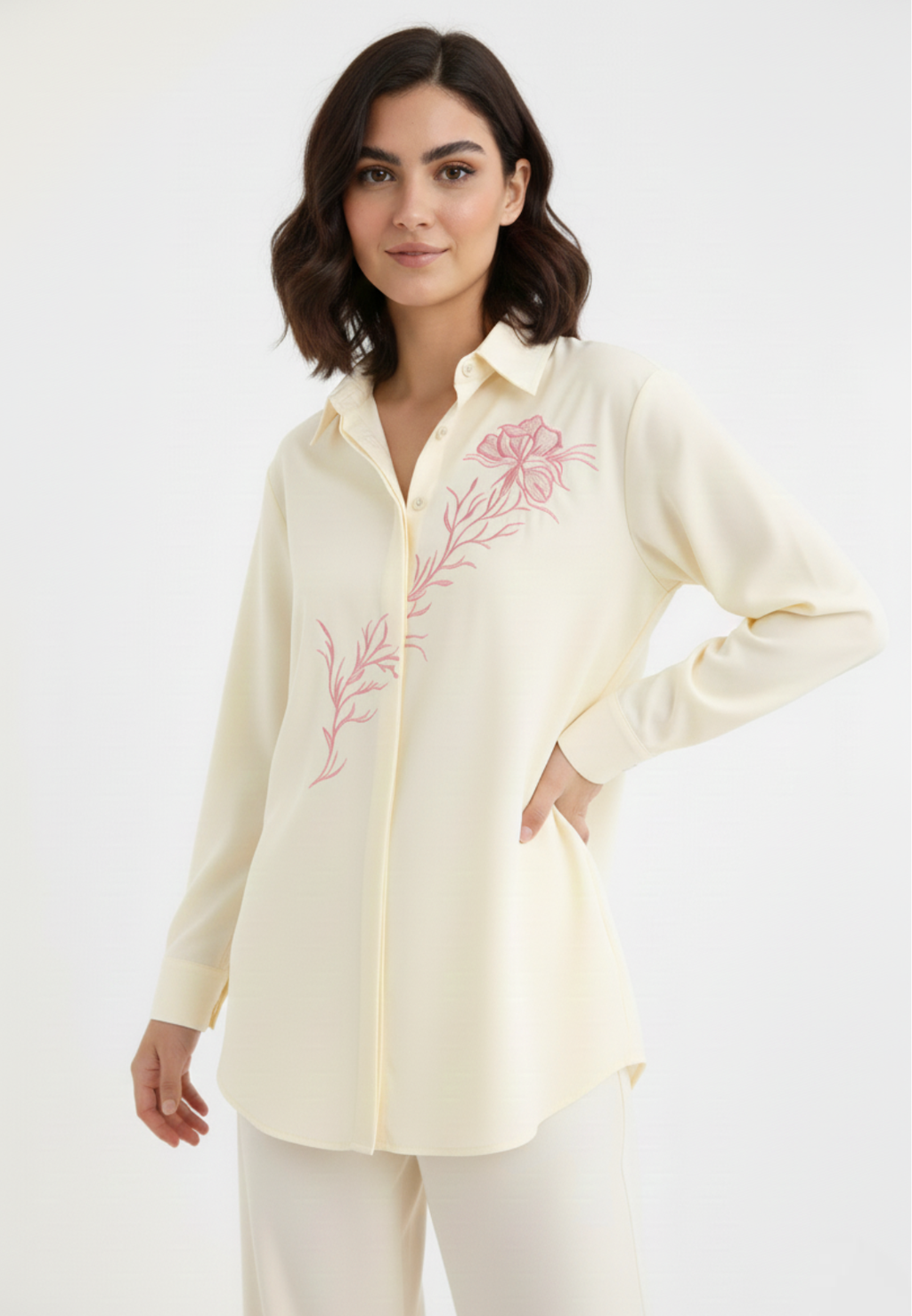 Hailey Floral Emboridered Shirt | Yellow