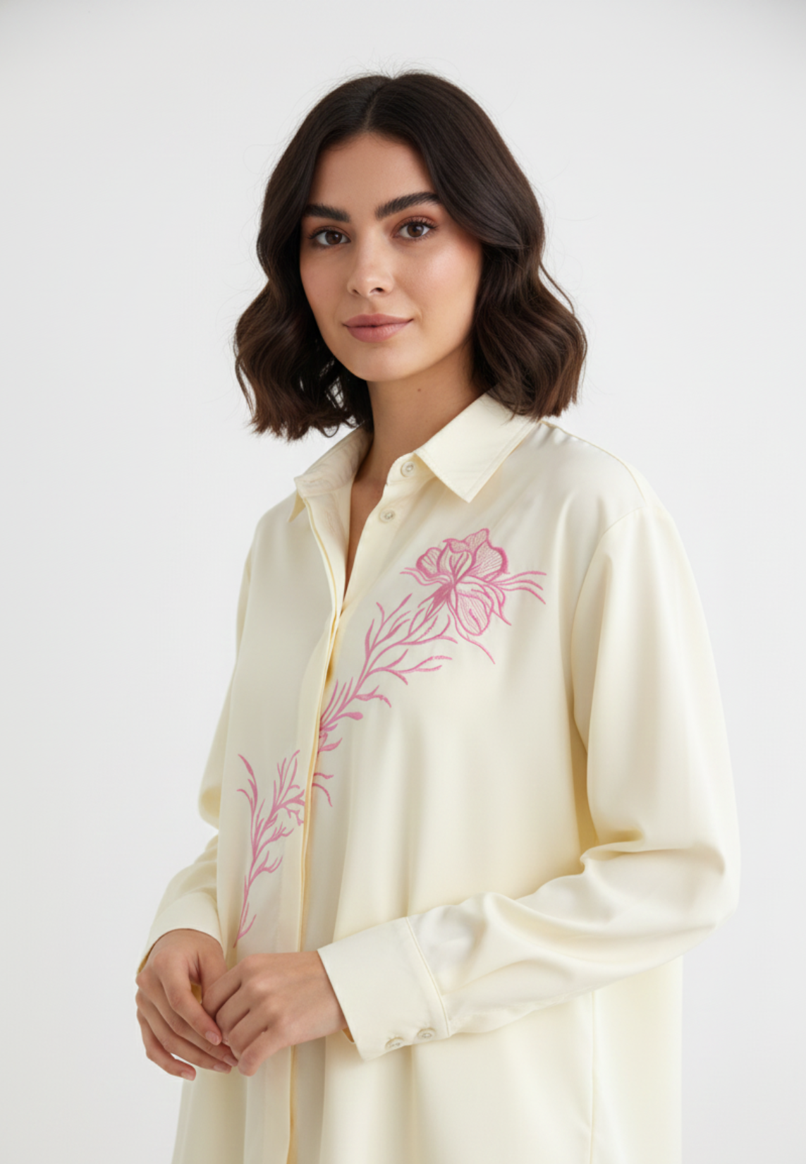 Hailey Floral Emboridered Shirt | Yellow