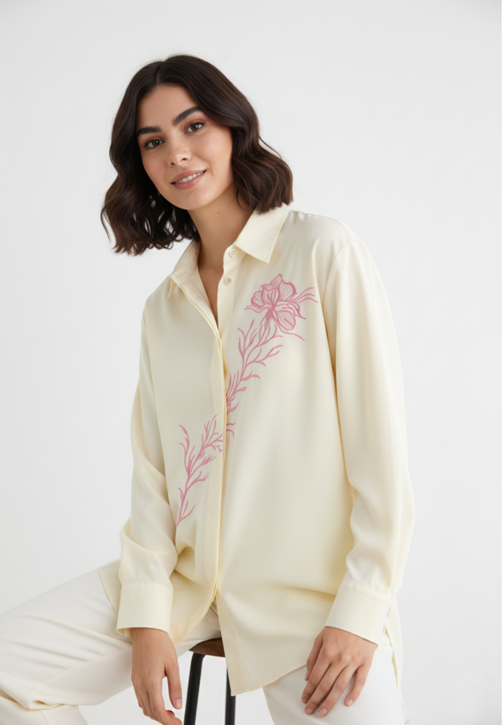 Hailey Floral Emboridered Shirt | Yellow