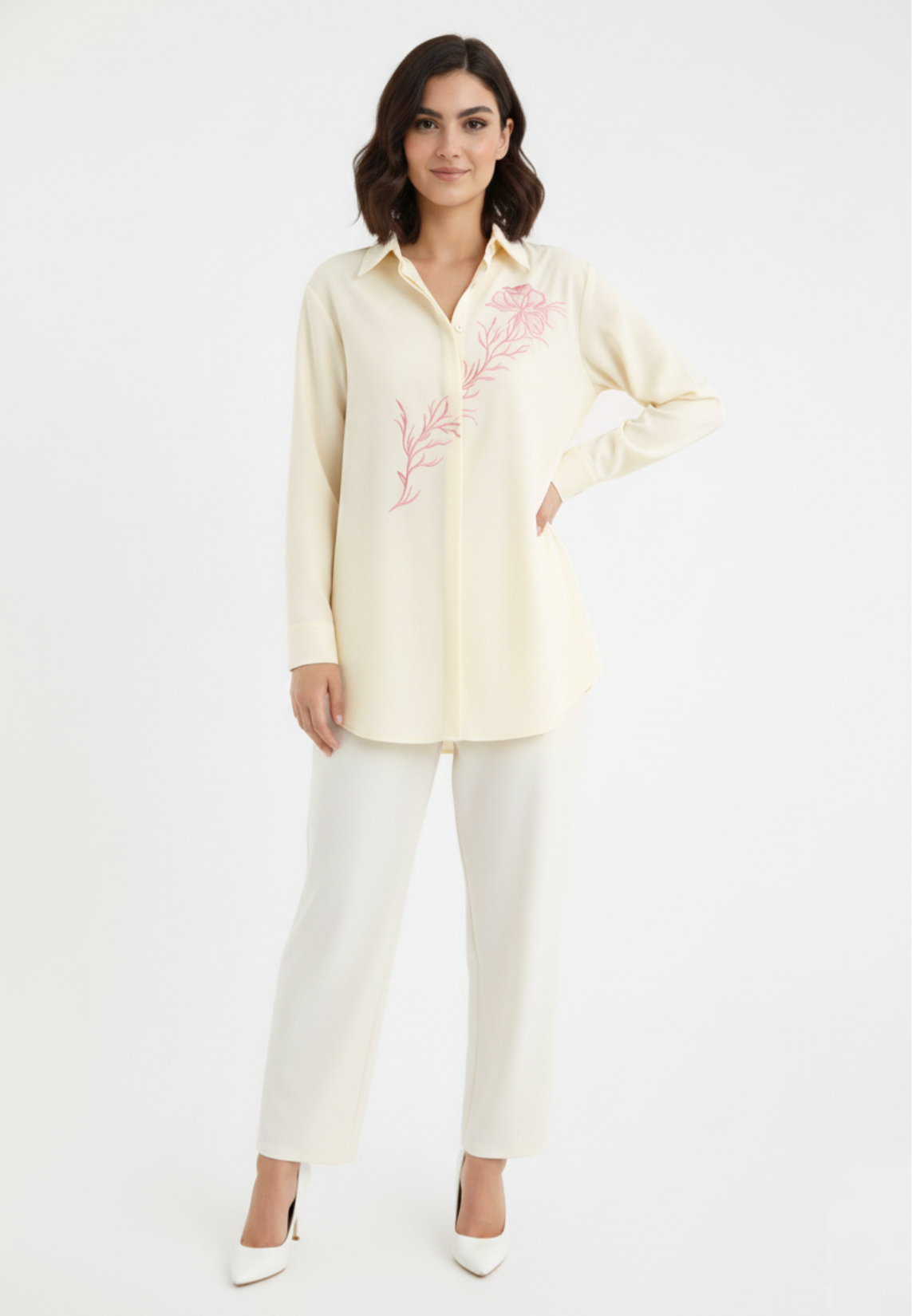 Hailey Floral Emboridered Shirt | Yellow