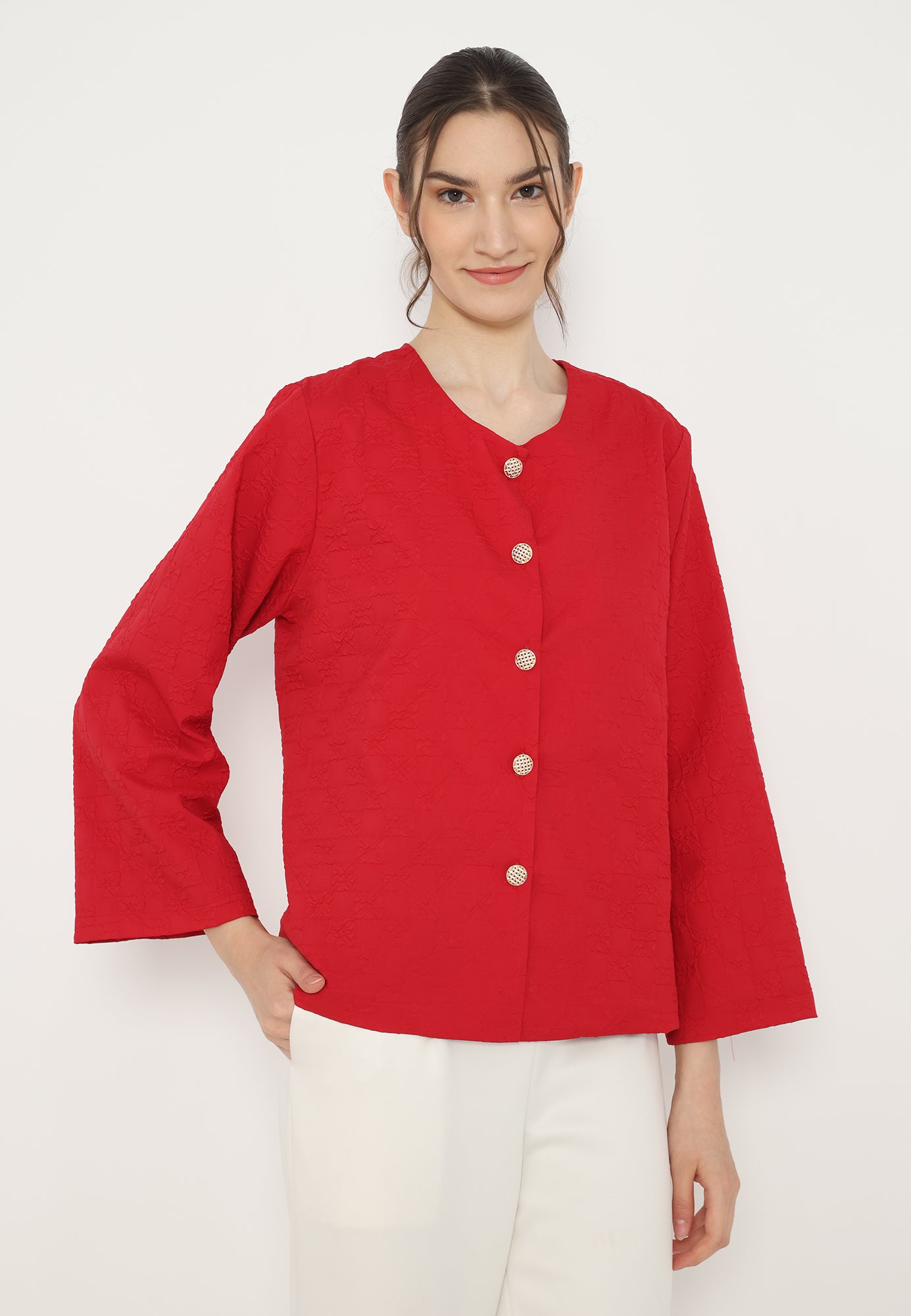 Debby Plain Round Neck Tops | Red