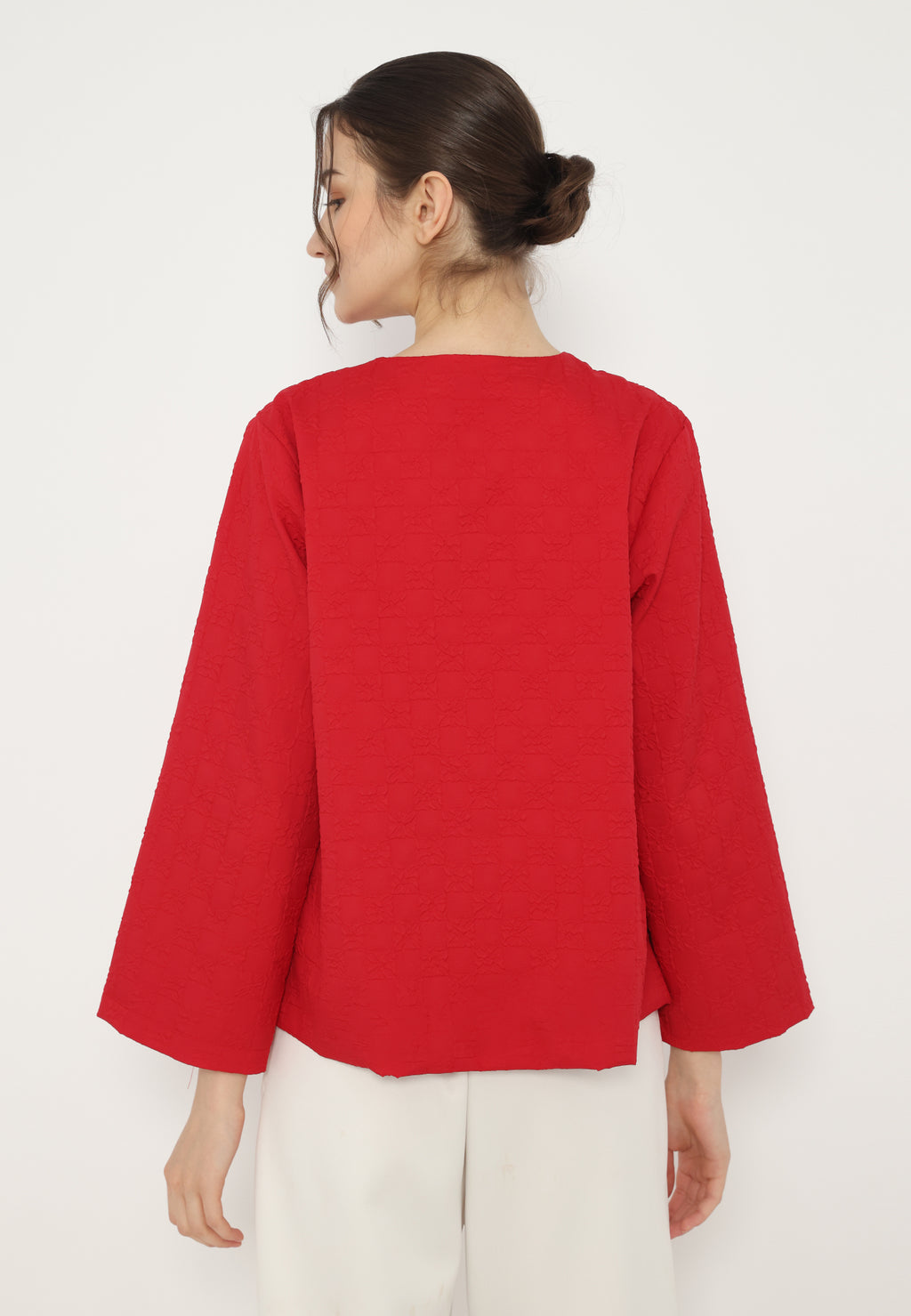 Debby Plain Round Neck Tops | Red
