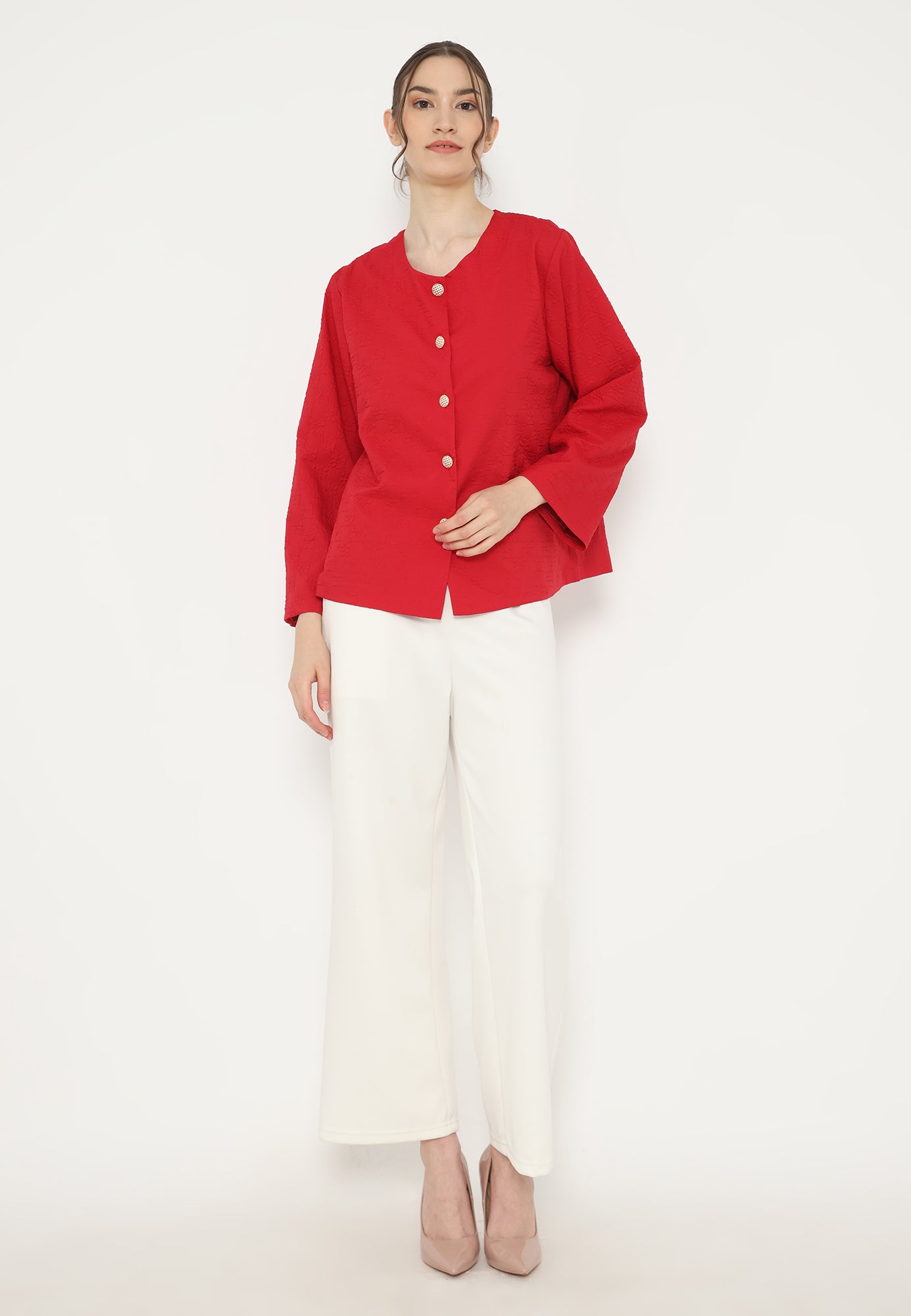 Debby Plain Round Neck Tops | Red