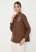 Julia Flower Embroidery Shirt | Brown