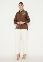 Julia Flower Embroidery Shirt | Brown