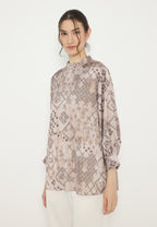 Ruffles Tops Printted Armany Silk Premium | Brown
