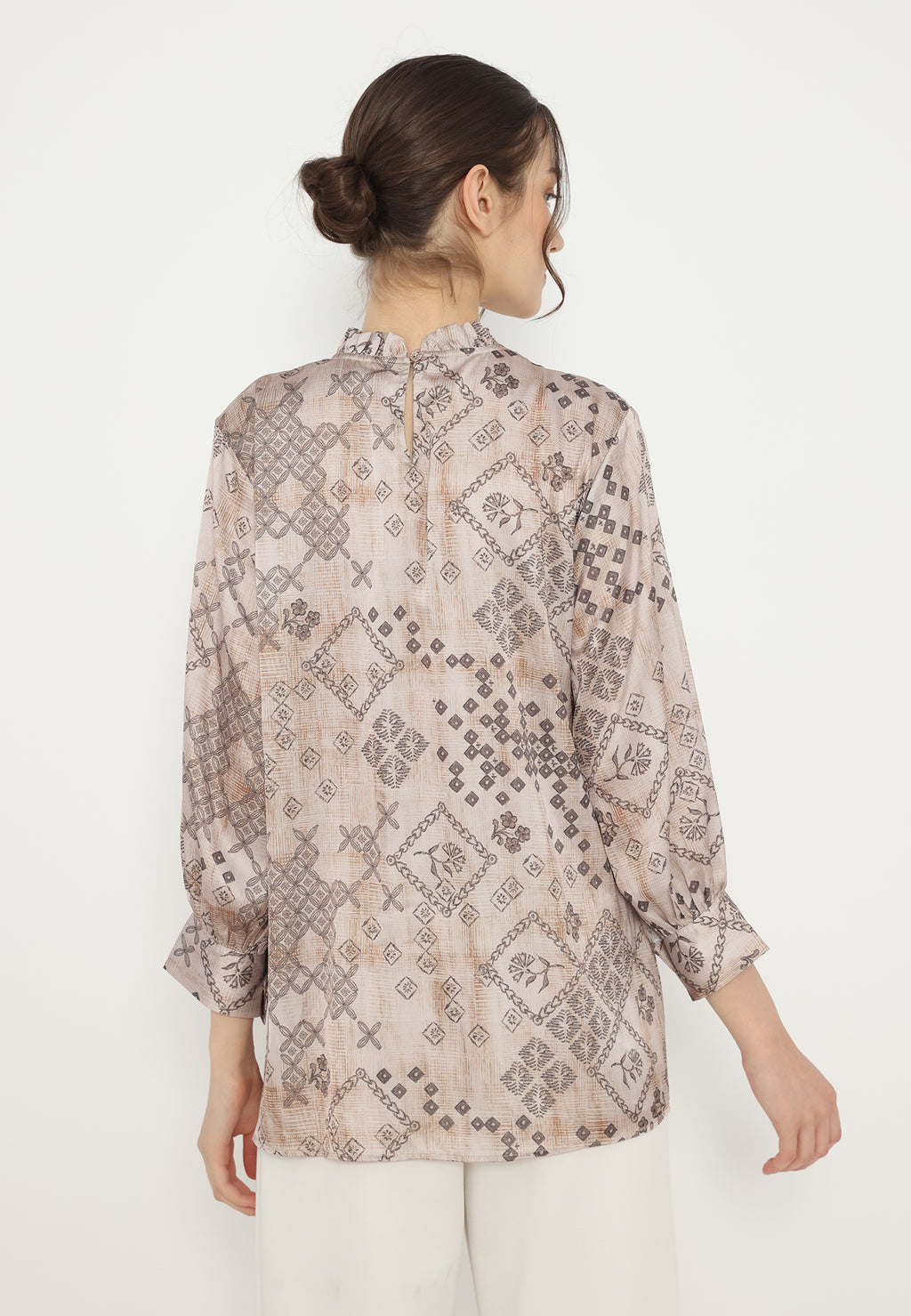 Ruffles Tops Printted Armany Silk Premium | Brown