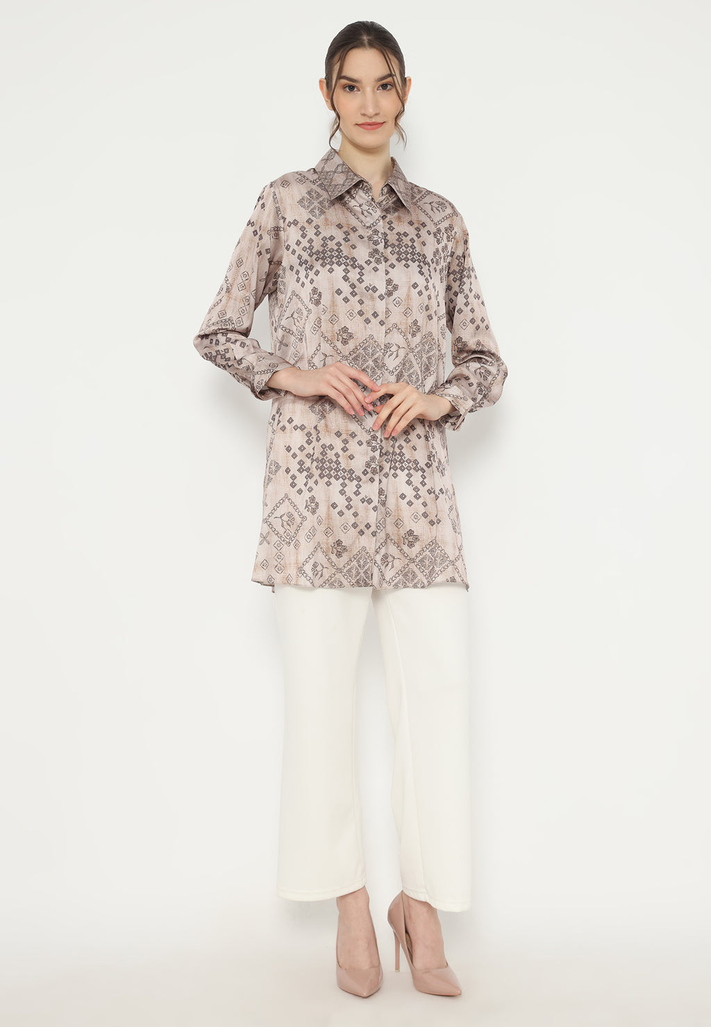 Justina Pattern Long Sleeve Shirt | Brown