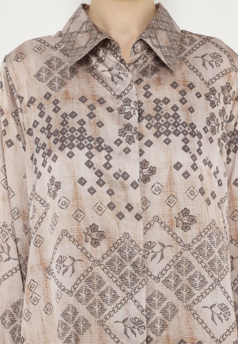Justina Pattern Long Sleeve Shirt | Brown