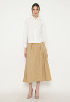 Laila Pleated Skirt with Gold Buttons | Brown