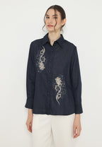 Moana Denim Shirt with Floral Embroidery | Brilliant Girl