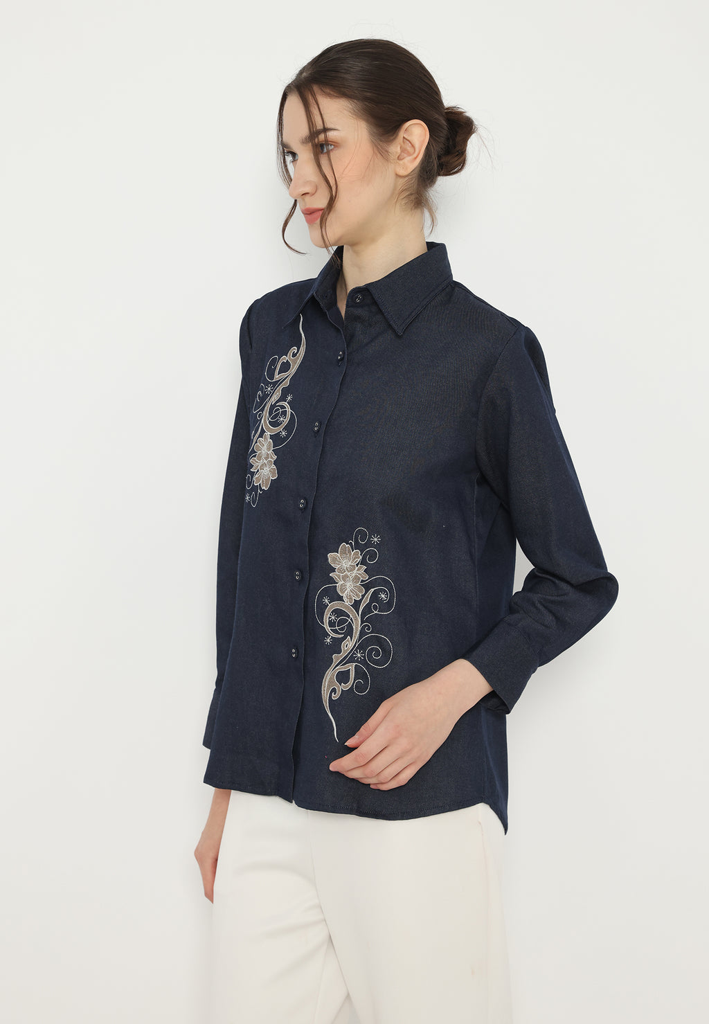 Moana Denim Shirt with Floral Embroidery | Brilliant Girl