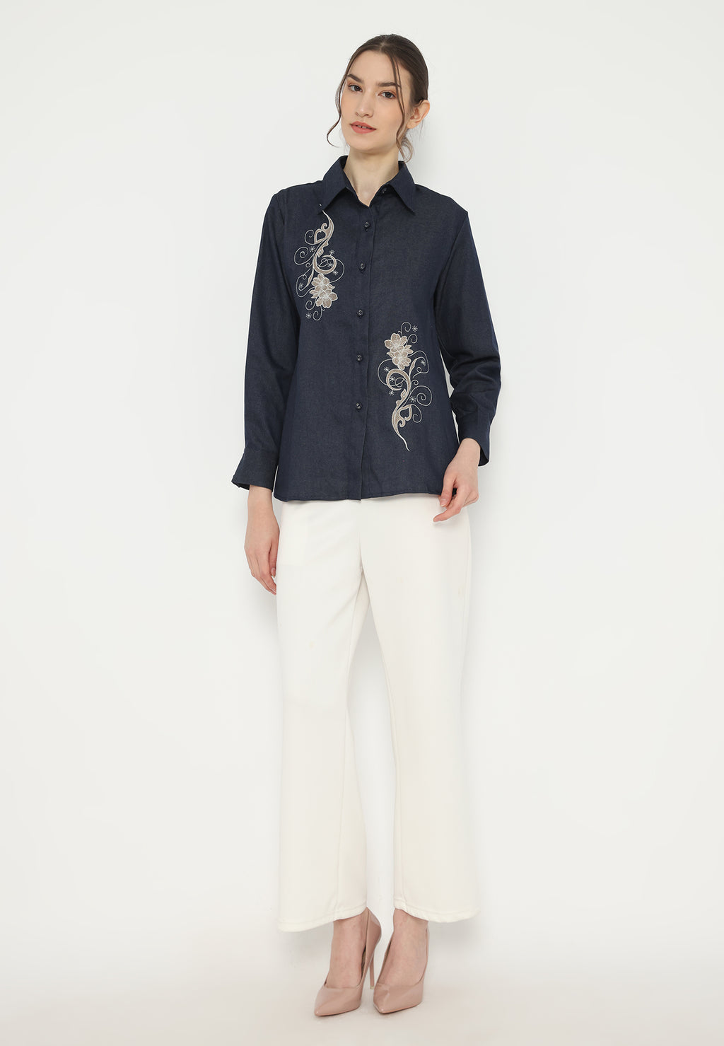 Moana Denim Shirt with Floral Embroidery | Brilliant Girl