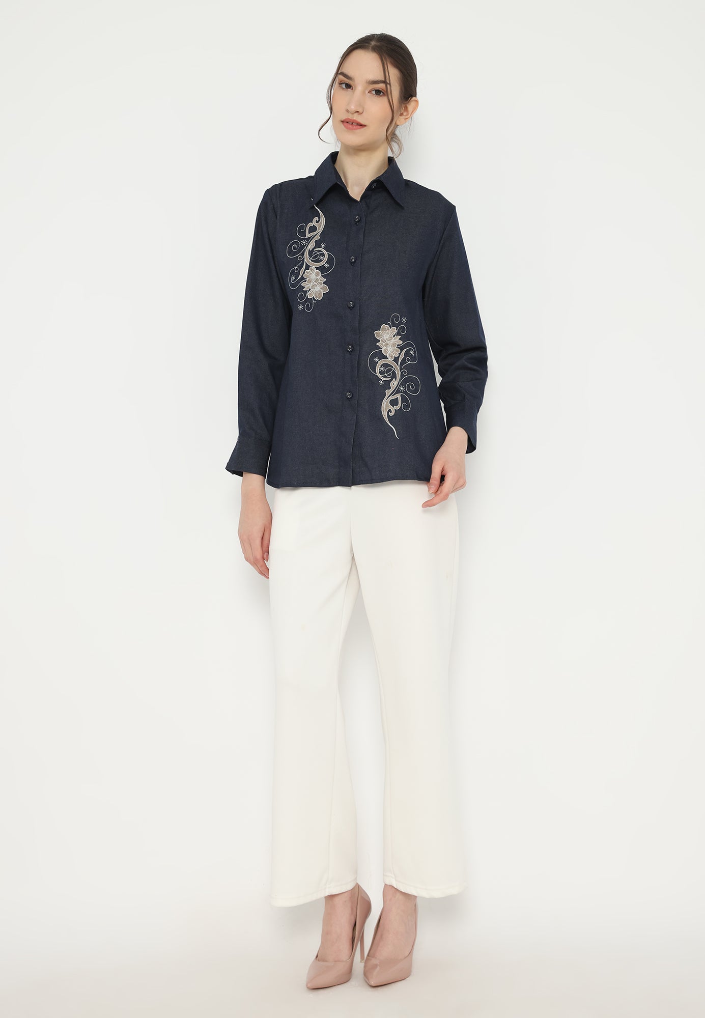 Moana Denim Shirt with Floral Embroidery | Brilliant Girl
