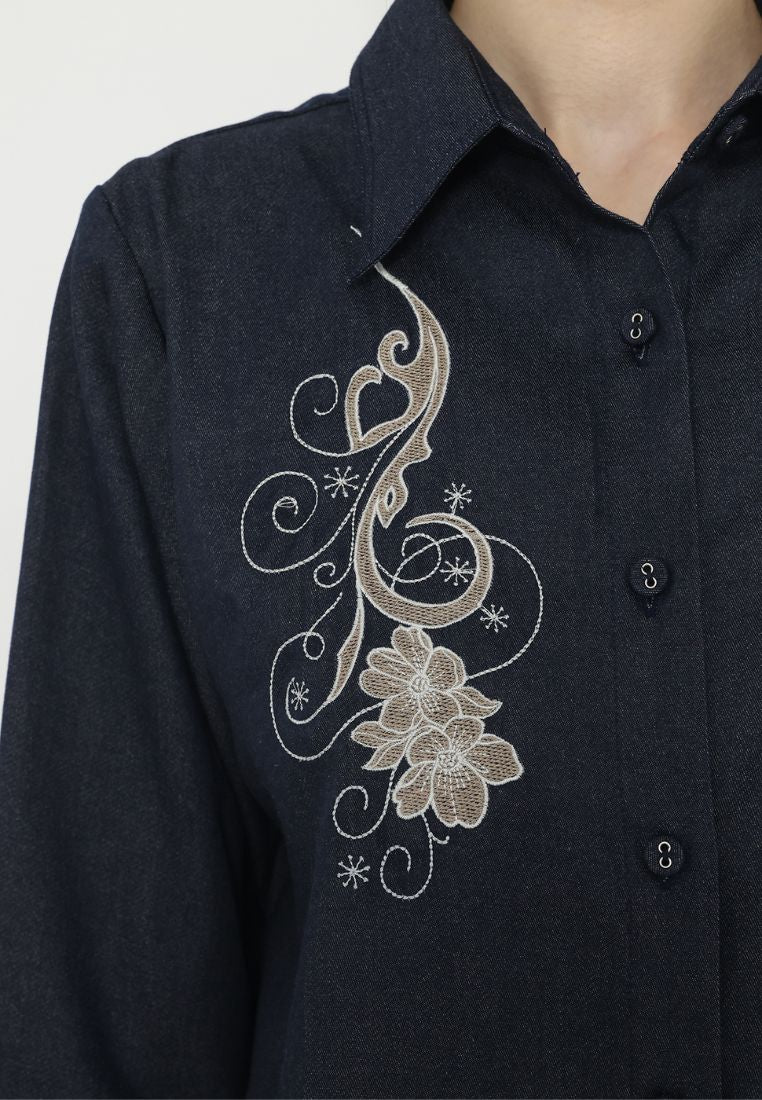 Moana Denim Shirt with Floral Embroidery | Brilliant Girl