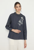 Avril Denim Blouse With Embroidery In Denim | Navy