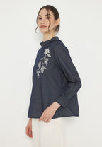 Avril Denim Blouse With Embroidery In Denim | Navy