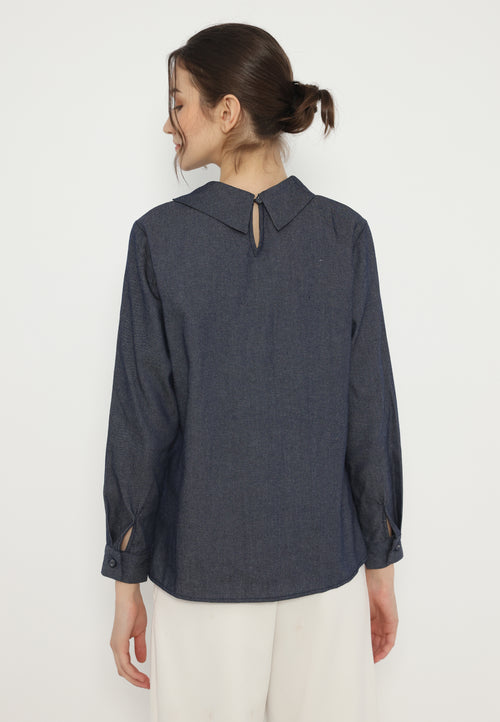 Avril Denim Blouse With Embroidery In Denim | Navy