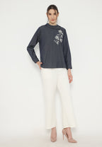 Avril Denim Blouse With Embroidery In Denim | Navy