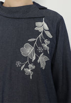 Avril Denim Blouse With Embroidery In Denim | Navy