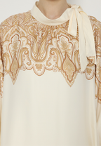 Sofie Muslim Long Dress With Pasley Motif With Tape Detail | Cream