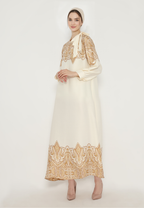 Sofie Muslim Long Dress With Pasley Motif With Tape Detail | Cream