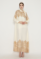 Sofie Muslim Long Dress With Pasley Motif With Tape Detail | Cream
