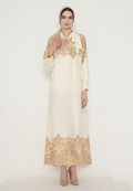 Sofie Muslim Long Dress With Pasley Motif With Tape Detail | Cream