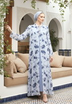 Rosabelle Muslim Long Dress Floral Motif | Grey