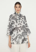 Elvara Tops Sanghai With leaf Print | White
