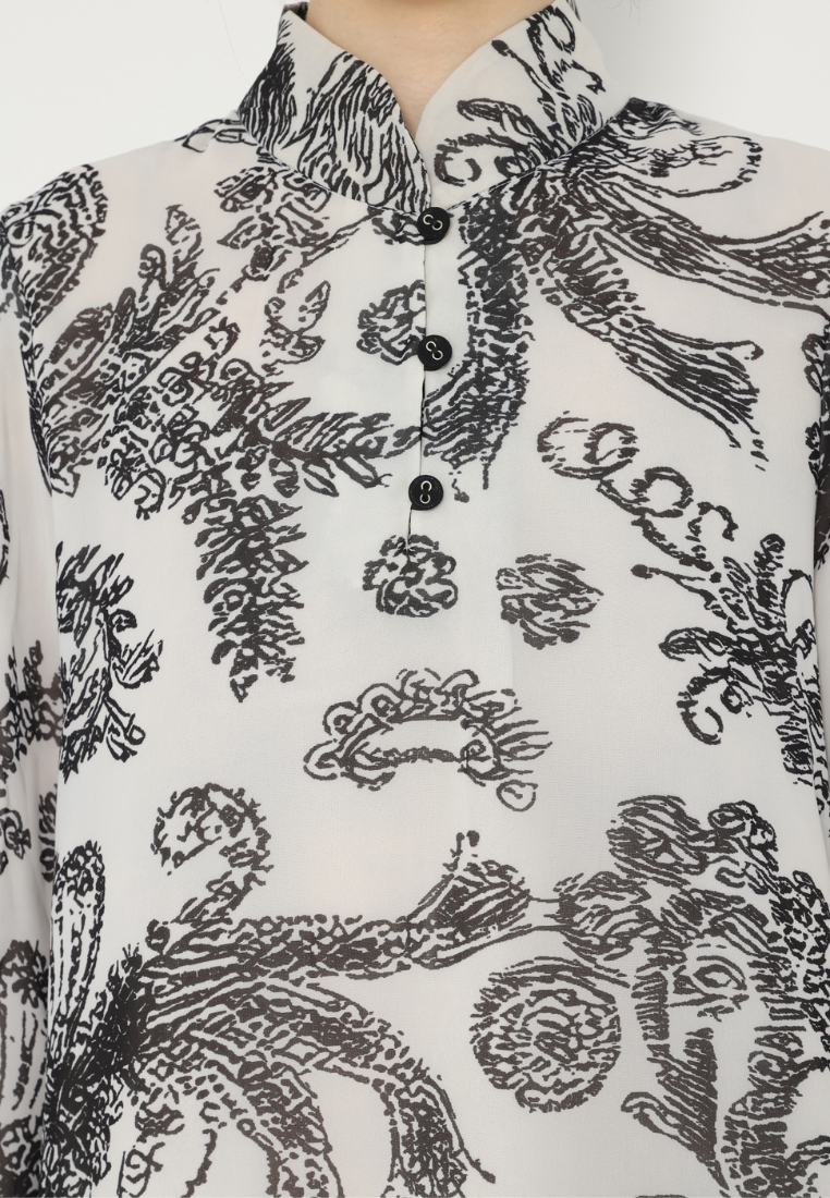 Elvara Tops Sanghai With leaf Print | White