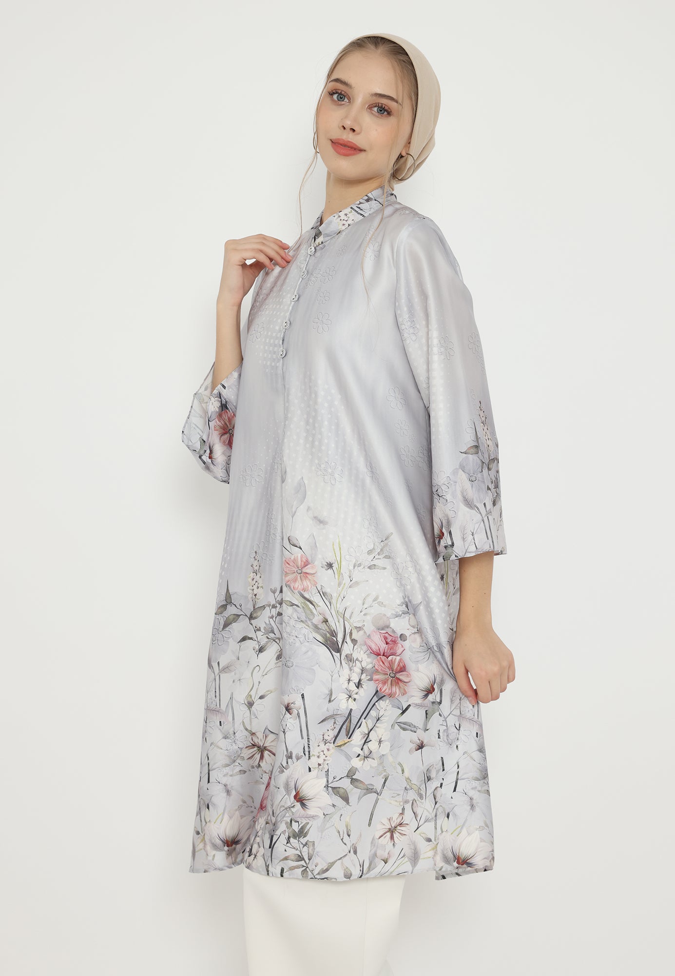Celestia Floral Tunik Armany Silk Premium | Grey