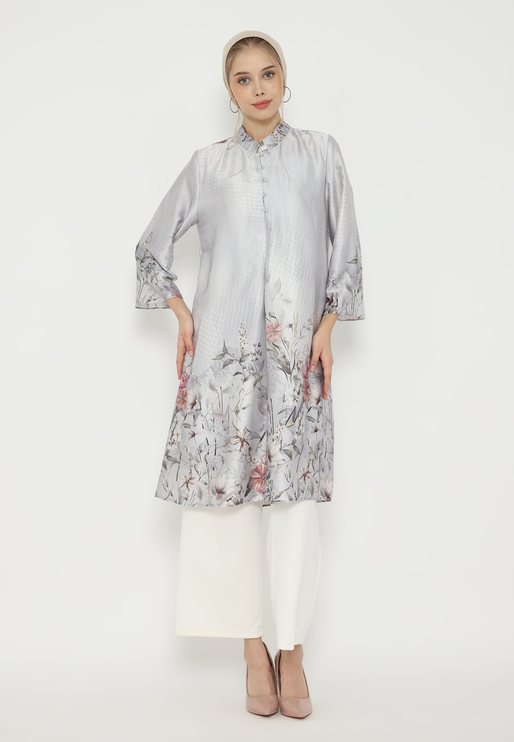 Celestia Floral Tunik Armany Silk Premium | Grey