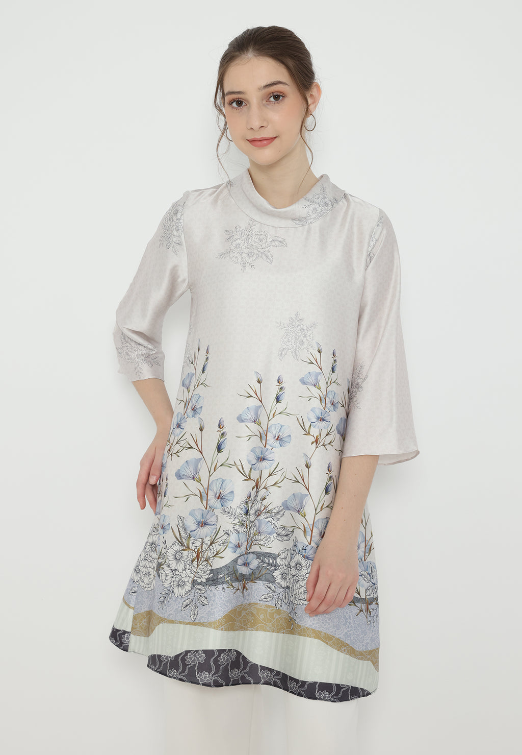 Velora Tunic With Draffery Neck | Grey