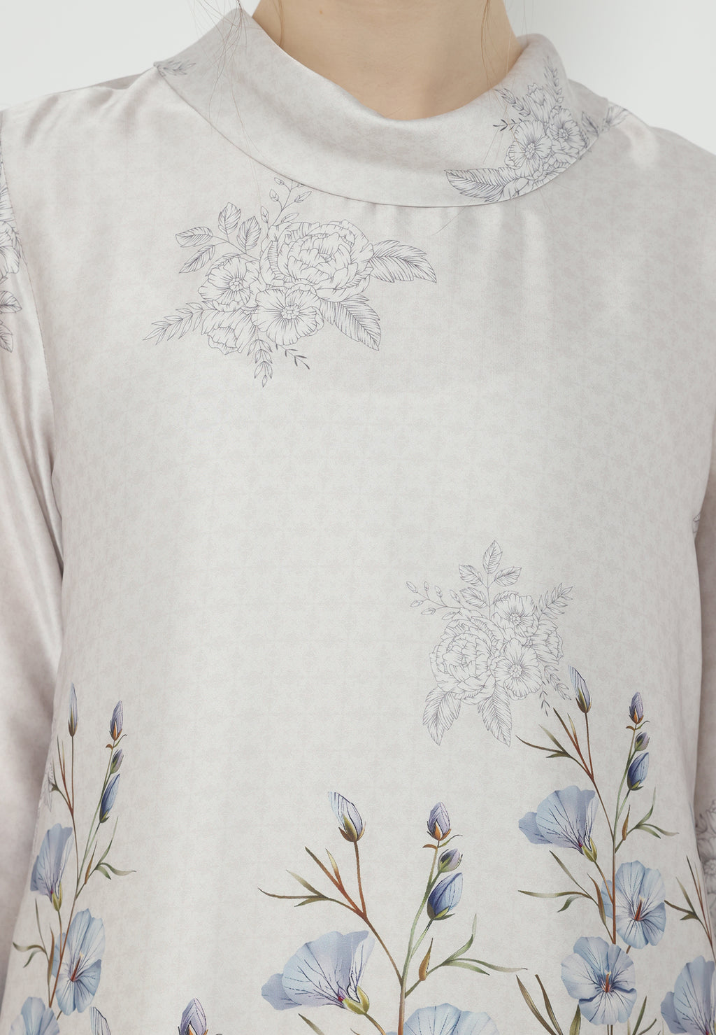 Velora Tunic With Draffery Neck | Grey