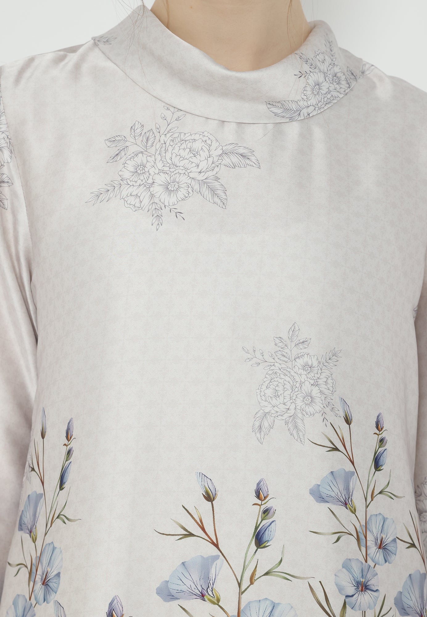 Velora Tunic With Draffery Neck | Grey