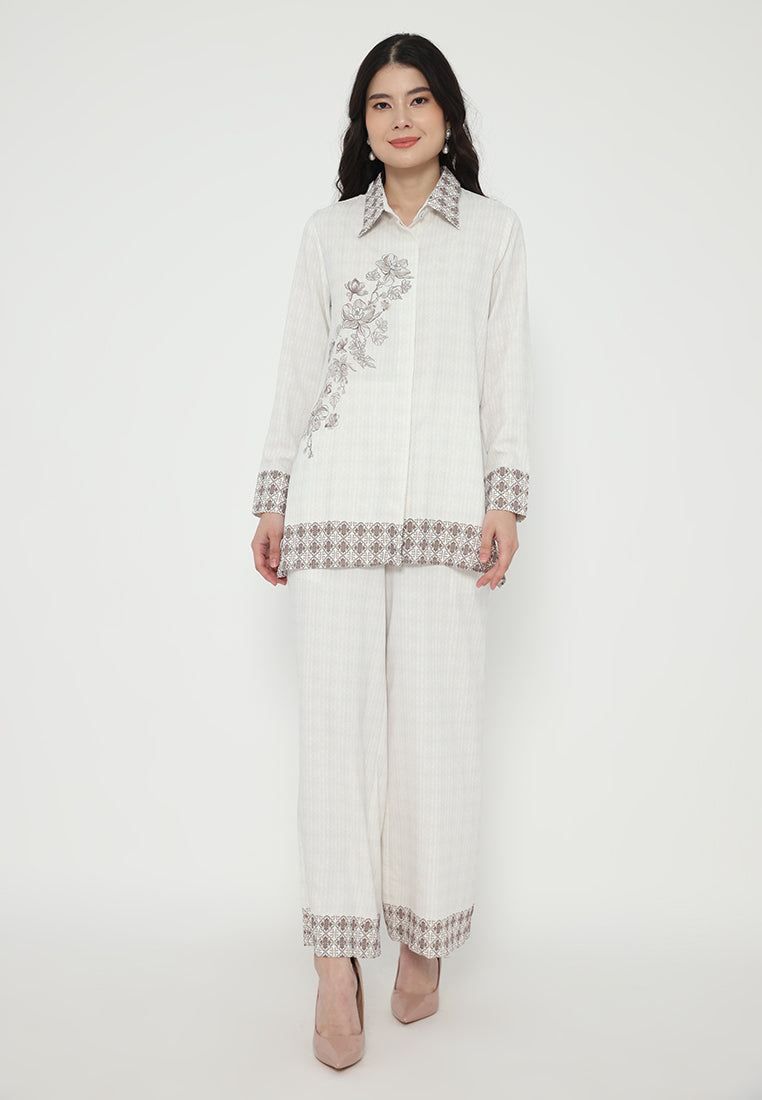 Aurelia Pants With Floral Print | Ivory